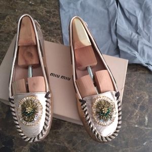 Miu Miu Capretto Lame Leather Flats